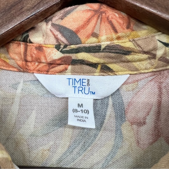 Time And Tru Hawaiian Button Shirt Floral Print Women Orange Size Medium - Picture 7 of 9